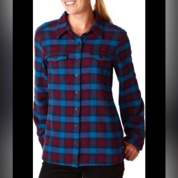 Patagonia Organic Cotton Red Blue Fjord Flannel Button Down Shirt Size 12 - Picture 8 of 8